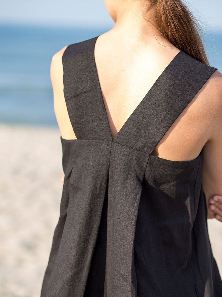 Vestido largo sin mangas de ramio, diseño francés de primavera y verano, vestido camisola holgado de lino y algodón con cuello cuadrado