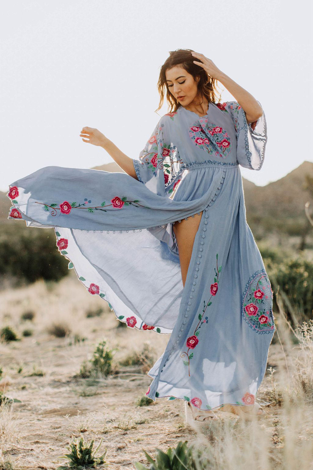 Vestido elegante bordado para mujer para vacaciones en la playa, primavera y verano