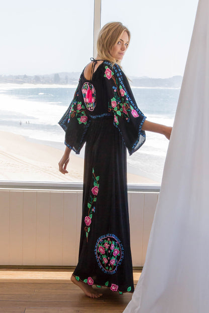 Vestido elegante bordado para mujer para vacaciones en la playa, primavera y verano