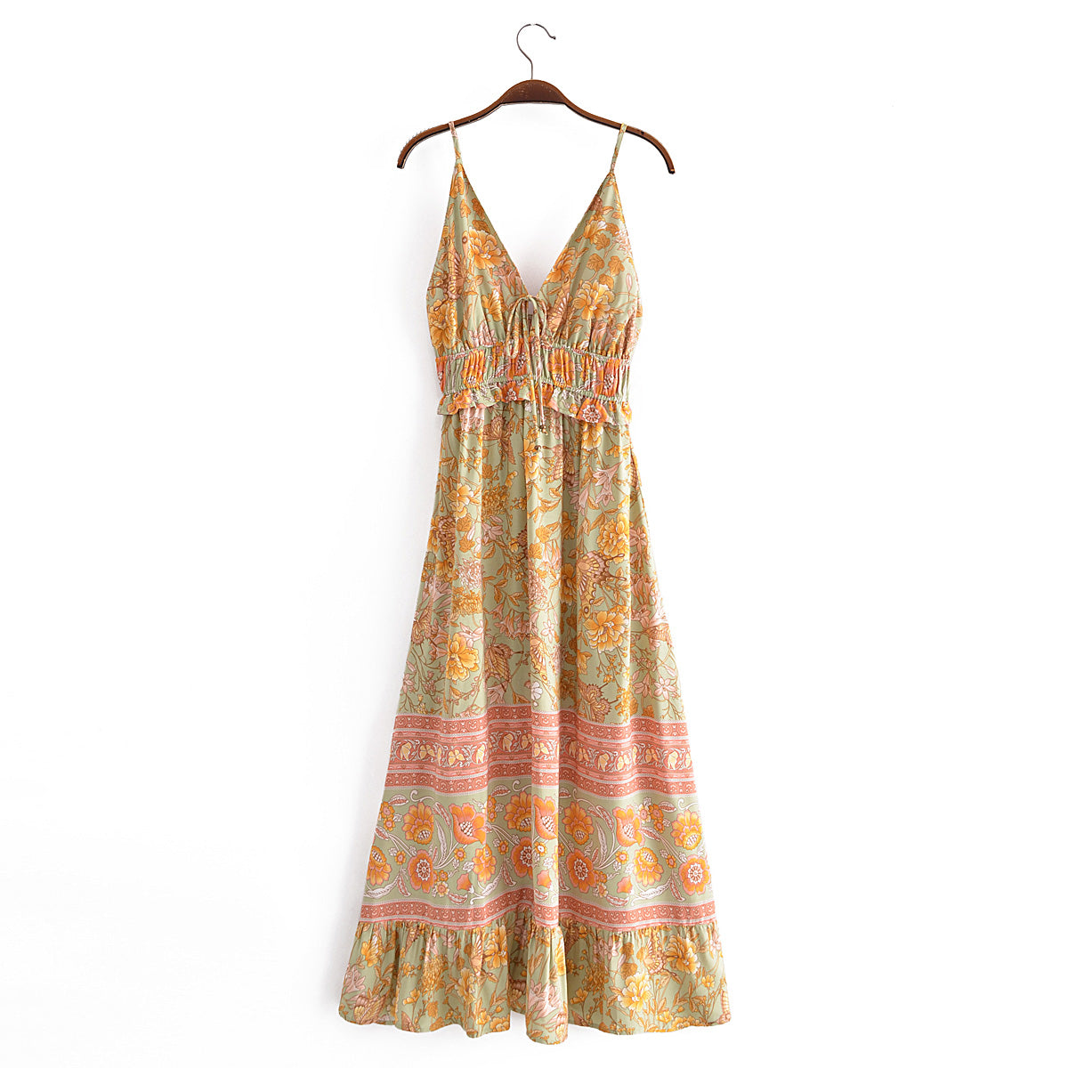 Robe à pampilles et volants fleuris en rayonne de printemps