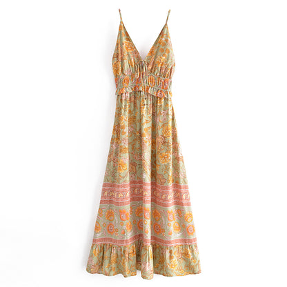 Robe à pampilles et volants fleuris en rayonne de printemps