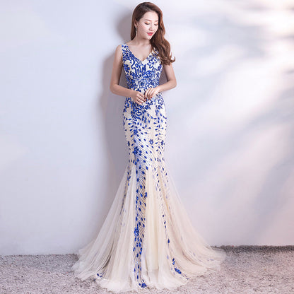 Evening Dress Women Cocktail Elegant Annual Meeting Long Fishtail Sequ Sexy Dress