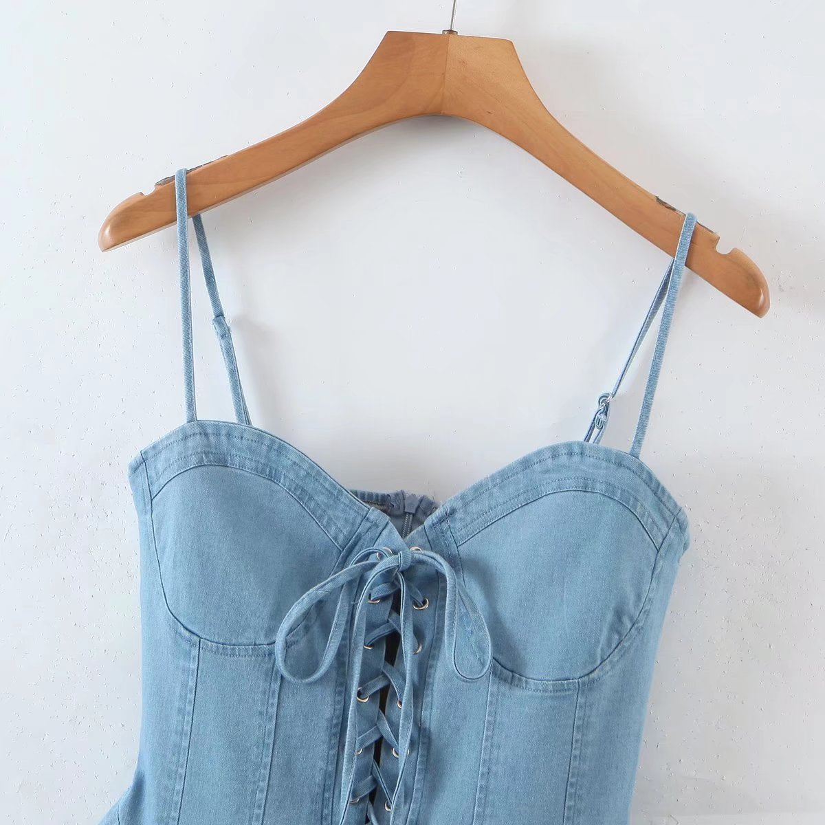 Robe camisole en Denim Sexy pour femmes, enveloppée sur la poitrine, amincissante, taille croisée, à lacets, été