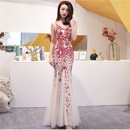 Evening Dress Women Cocktail Elegant Annual Meeting Long Fishtail Sequ Sexy Dress