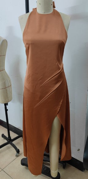 Robe d'été en Satin pour femmes, Sexy, fendue sur le côté, à lacets, dos nu, robe fourreau