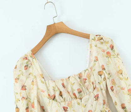 Vestido corto con cuello cuadrado y estampado floral para mujer Otoño Invierno