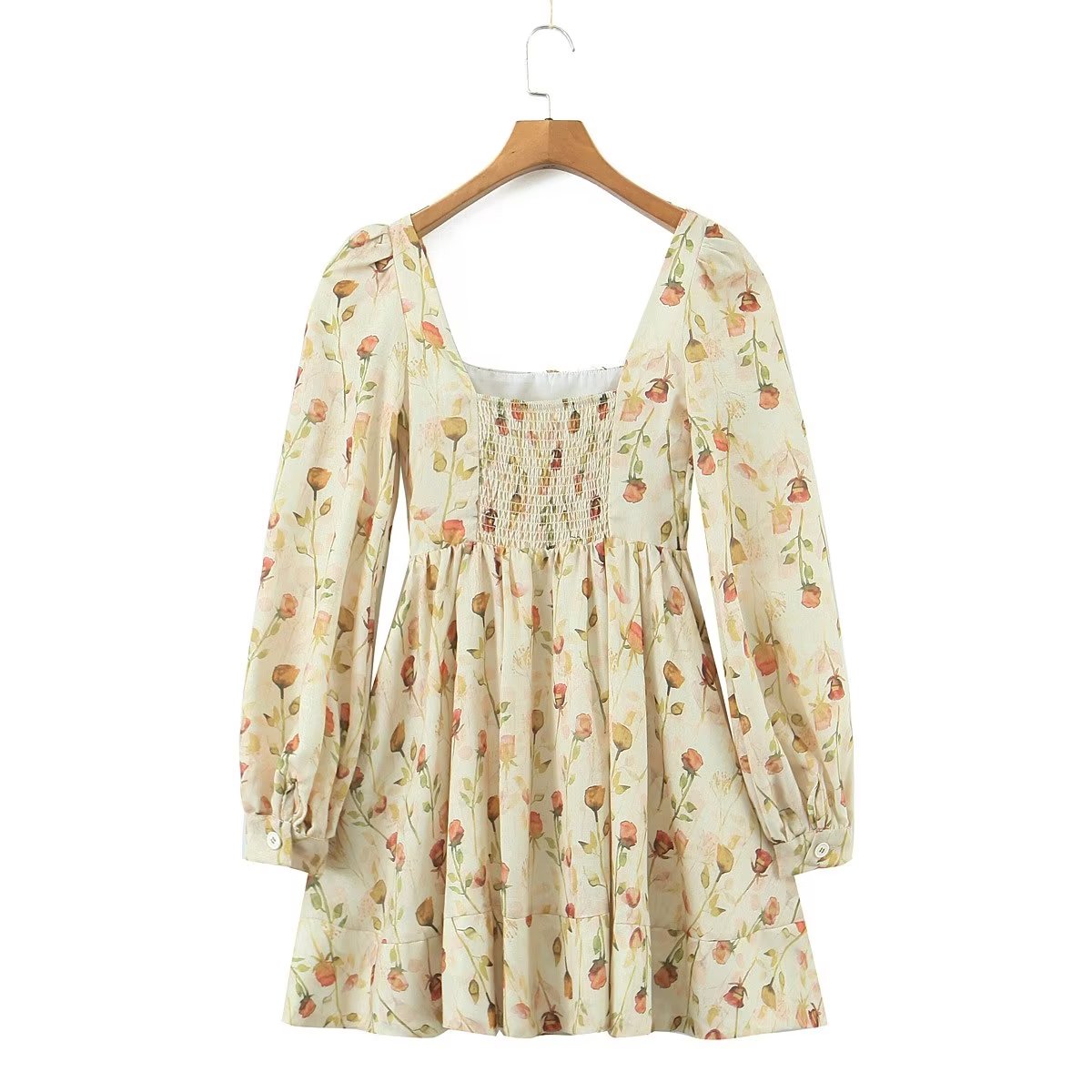 Vestido corto con cuello cuadrado y estampado floral para mujer Otoño Invierno