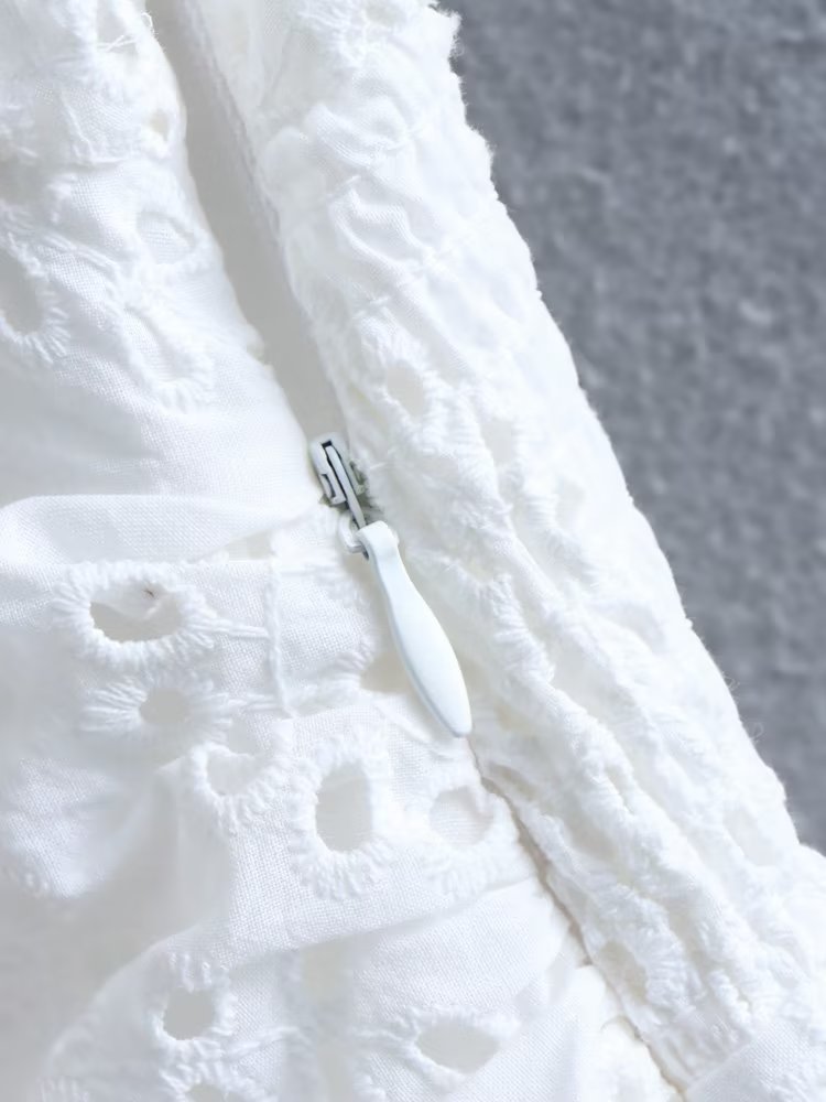 Spring Summer Women Clothing Vintage Ruffled Belt White Dress