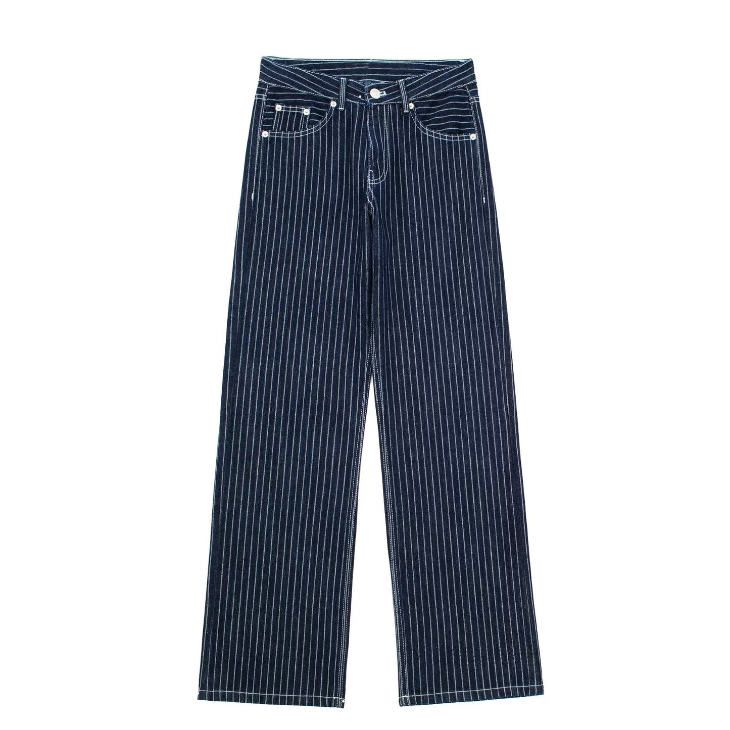 Personnalité petit ami rayé contraste couleur jambe droite pantalon printemps pantalon années décontracté ample femmes jean