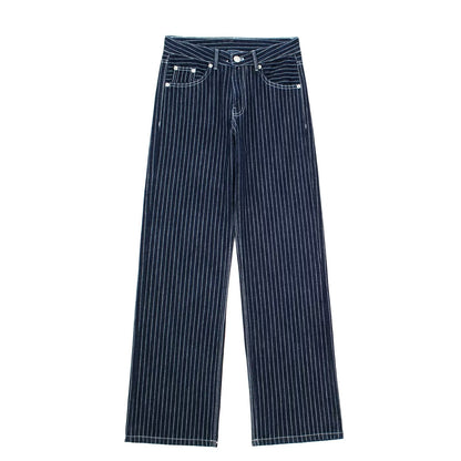 Personnalité petit ami rayé contraste couleur jambe droite pantalon printemps pantalon années décontracté ample femmes jean