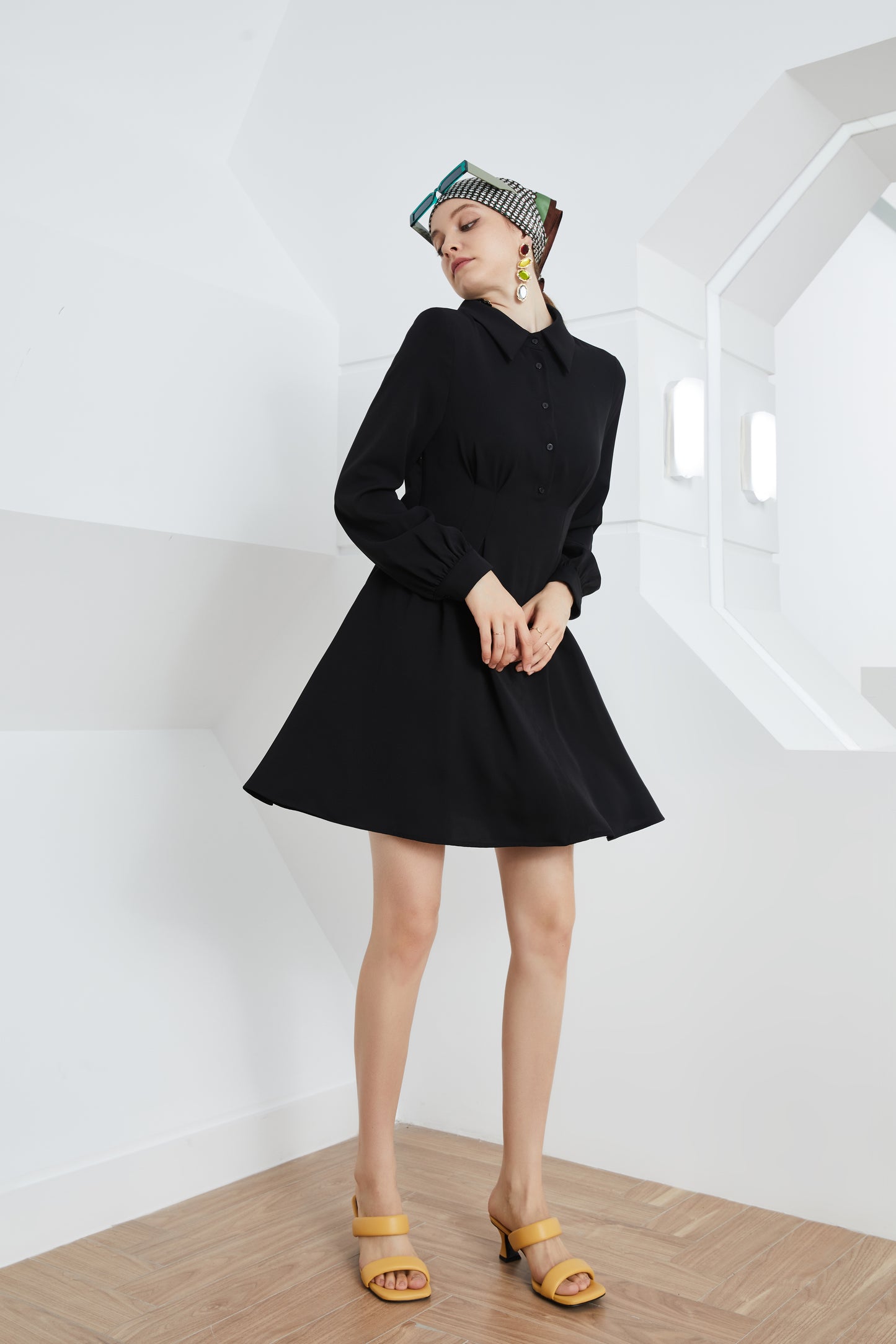 Element Spring Autumn A Line Dress Women Waist Controlled Hepburn Little Black Dress