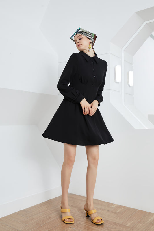 Vestido de mujer Element Spring Autumn A Line con cintura controlada Hepburn Vestido negro corto