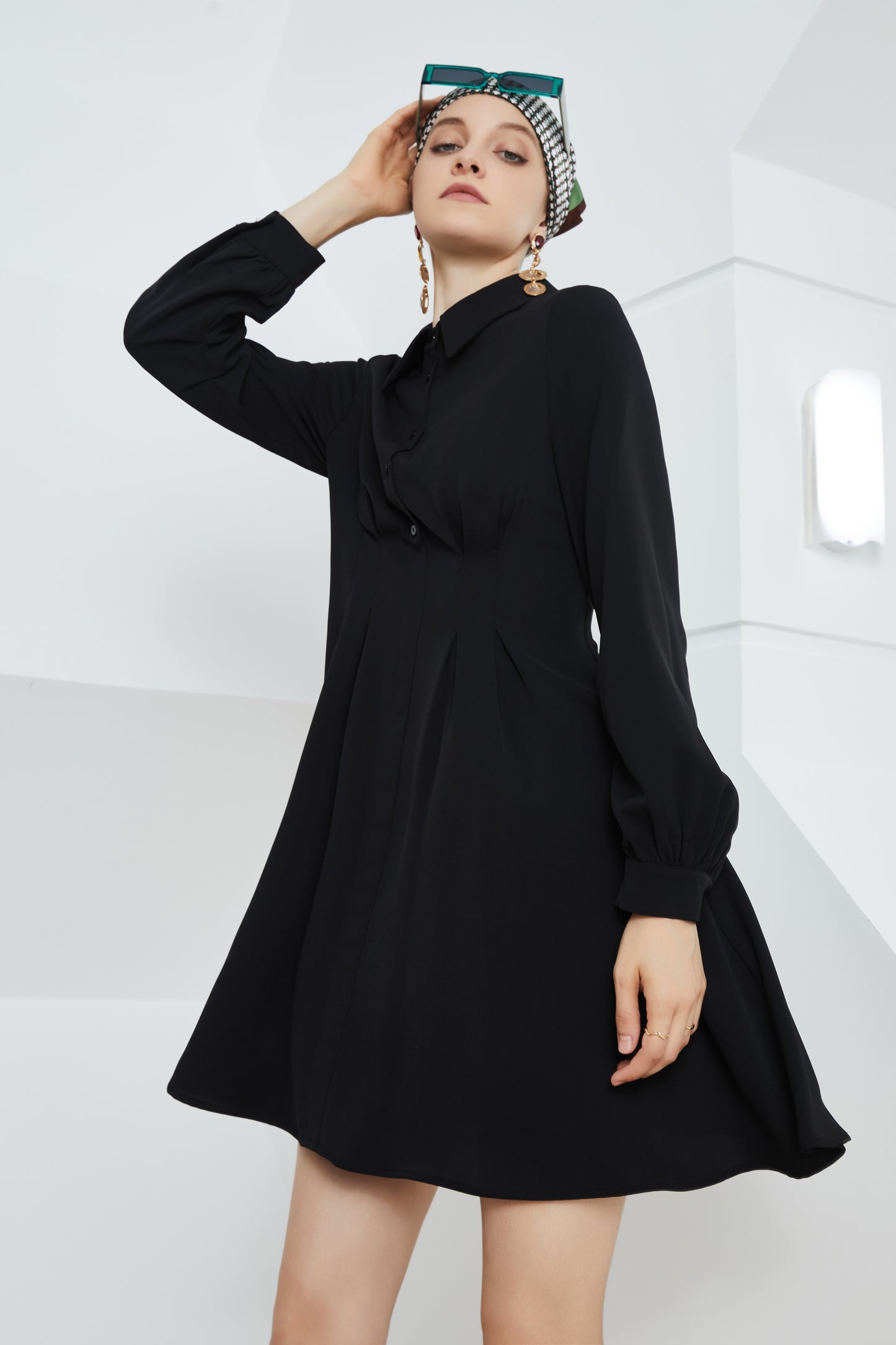 Vestido de mujer Element Spring Autumn A Line con cintura controlada Hepburn Vestido negro corto