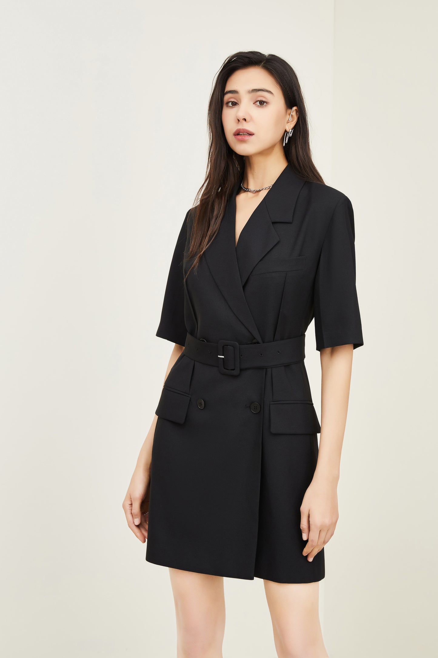 Robe de costume de bureau printemps été taille contrôlée robe mi-longue femme