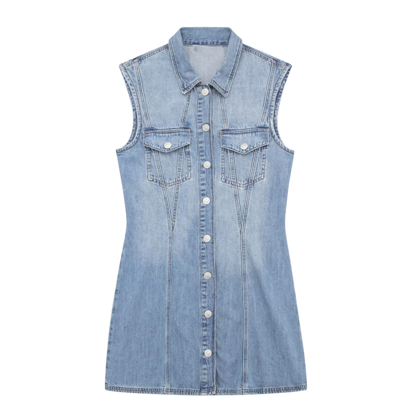 Robe d'été en Denim pour femmes, col, sans manches, gilet, droite, Slim, simple boutonnage