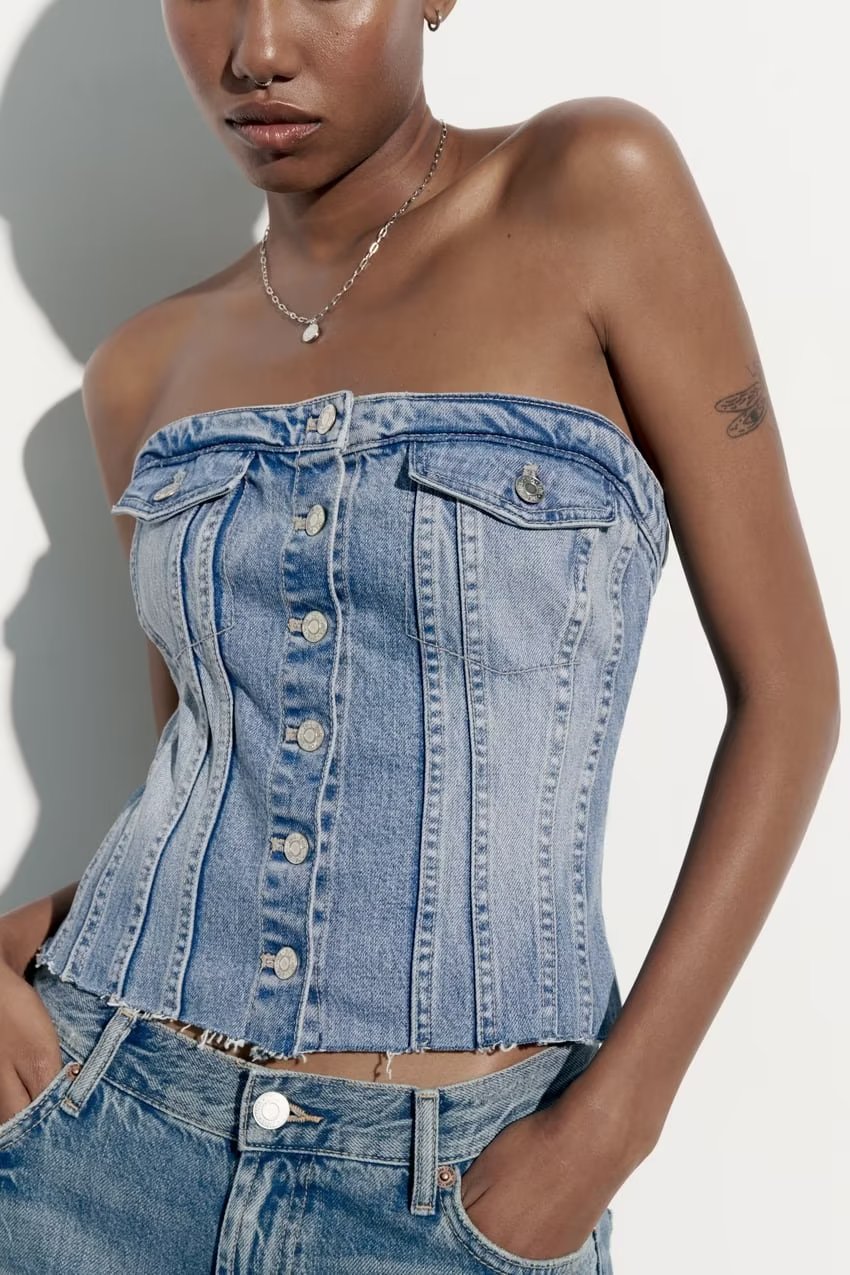 Corset en Denim pour femmes, haut tubulaire, vêtements d'intérieur Sexy, Design à boutonnage, vêtements pour femmes, début du printemps