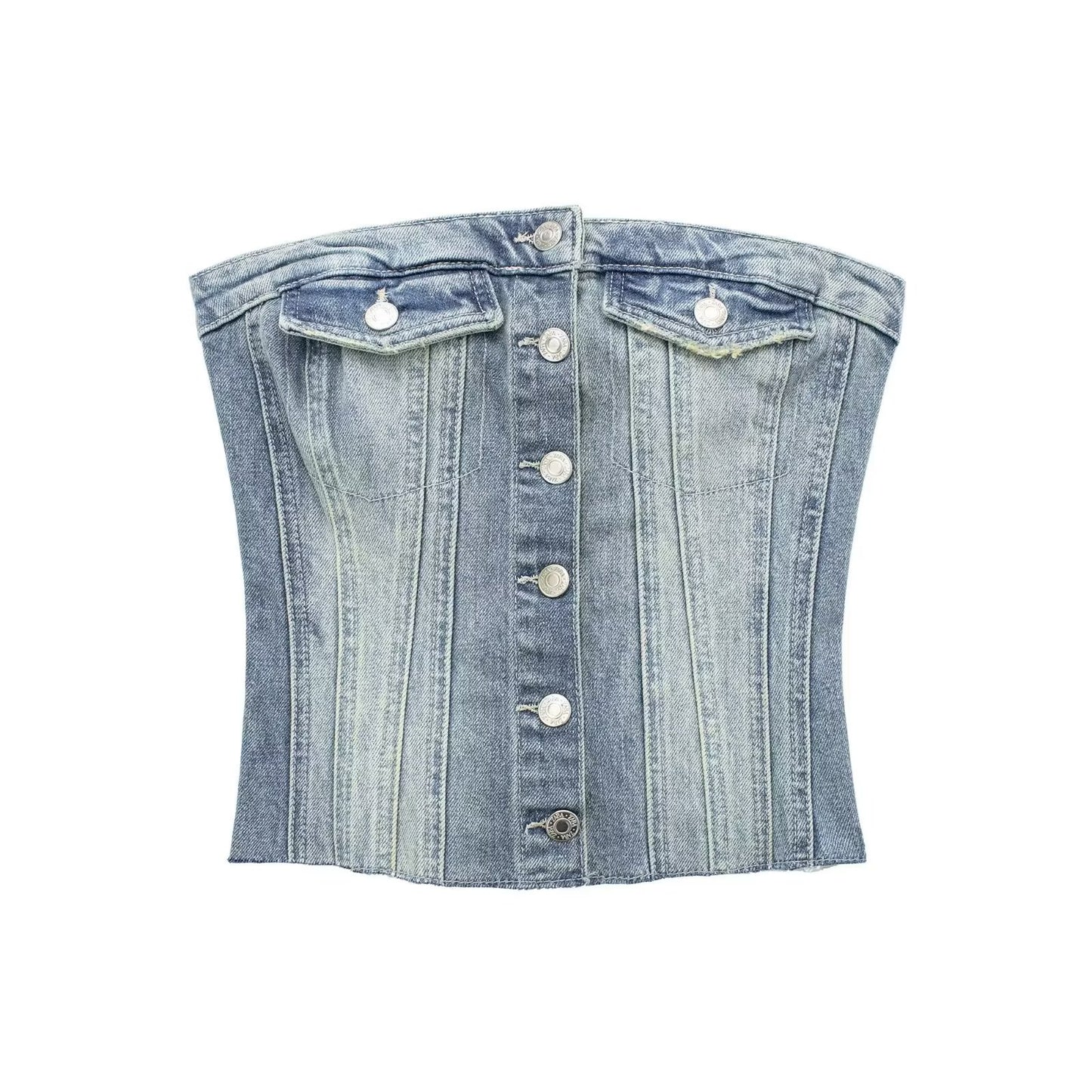 Corset en Denim pour femmes, haut tubulaire, vêtements d'intérieur Sexy, Design à boutonnage, vêtements pour femmes, début du printemps