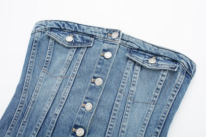 Corset en Denim pour femmes, haut tubulaire, vêtements d'intérieur Sexy, Design à boutonnage, vêtements pour femmes, début du printemps