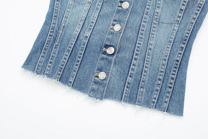 Corset en Denim pour femmes, haut tubulaire, vêtements d'intérieur Sexy, Design à boutonnage, vêtements pour femmes, début du printemps