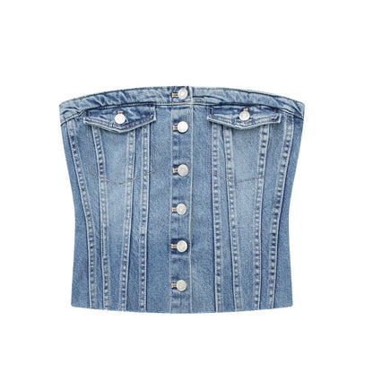 Corset en Denim pour femmes, haut tubulaire, vêtements d'intérieur Sexy, Design à boutonnage, vêtements pour femmes, début du printemps