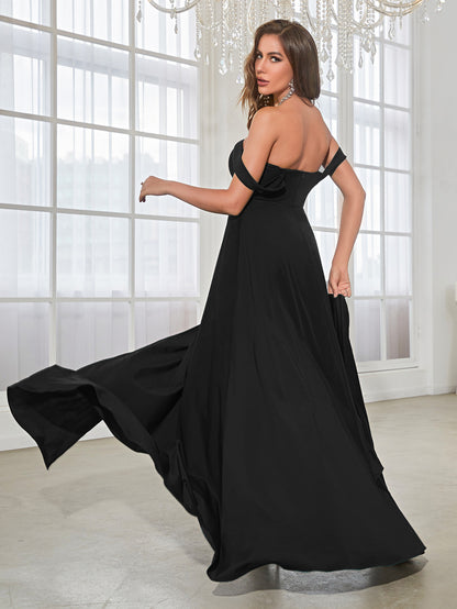 Black Strapless Long Type Split Dress Oversized Sleeveless Gown