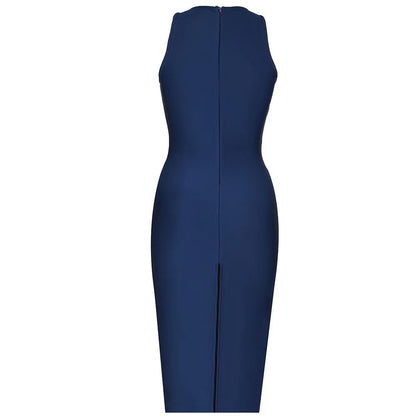 Robe longue bandage bleu royal d'été à col en V avec motif croix en diamant