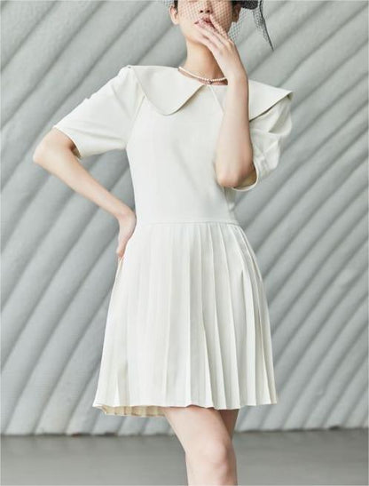 Element Summer Hepburn Doll Collar Design Professional Pleated Dress for Women Mid Length