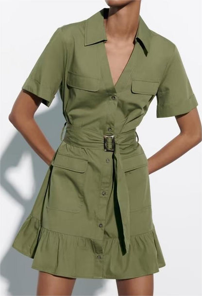 Robe en popeline Simple et gracieuse pour femmes, vêtements de printemps, avec ceinture