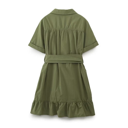 Robe en popeline Simple et gracieuse pour femmes, vêtements de printemps, avec ceinture