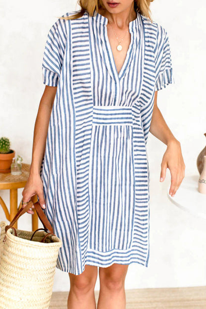 Robe d'été pour femmes, vacances de plage, ample, rayée, col en V, manches courtes, été