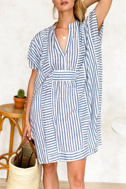 Robe d'été pour femmes, vacances de plage, ample, rayée, col en V, manches courtes, été