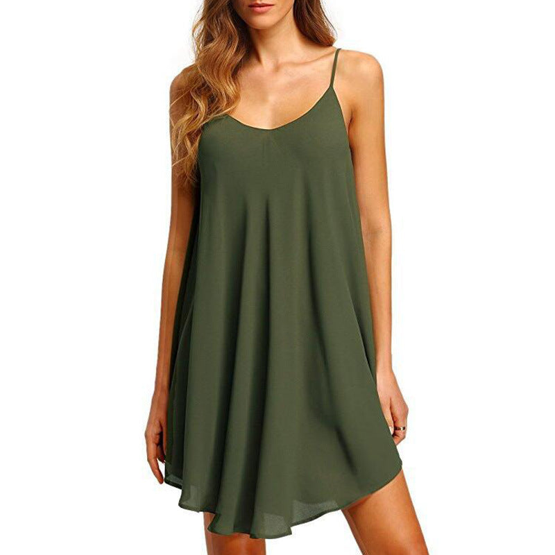 Women Clothing Solid Color Back Criss Cross Tank Top Cami Dress Summer Dress