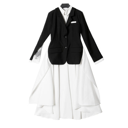 Niche Design Asymétrique Faux Deux Pièces Chemise Dentelle Couture Blazer