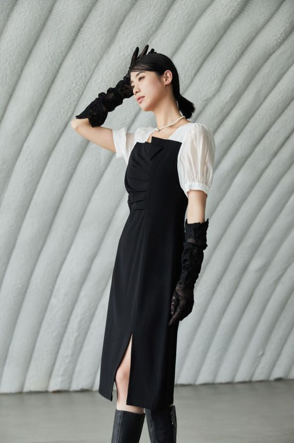 Element French Stitching Dress Women Summer Long Elegant Waist Gentle Dress