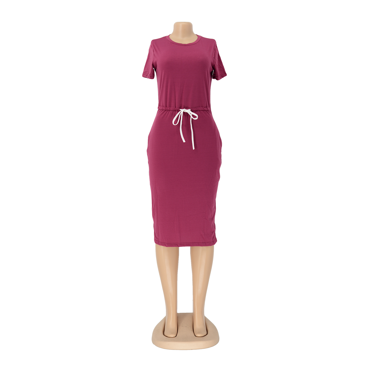 Dress Basic Elastic Waist Short Sleeve Solid Color T shirt Midi Dress