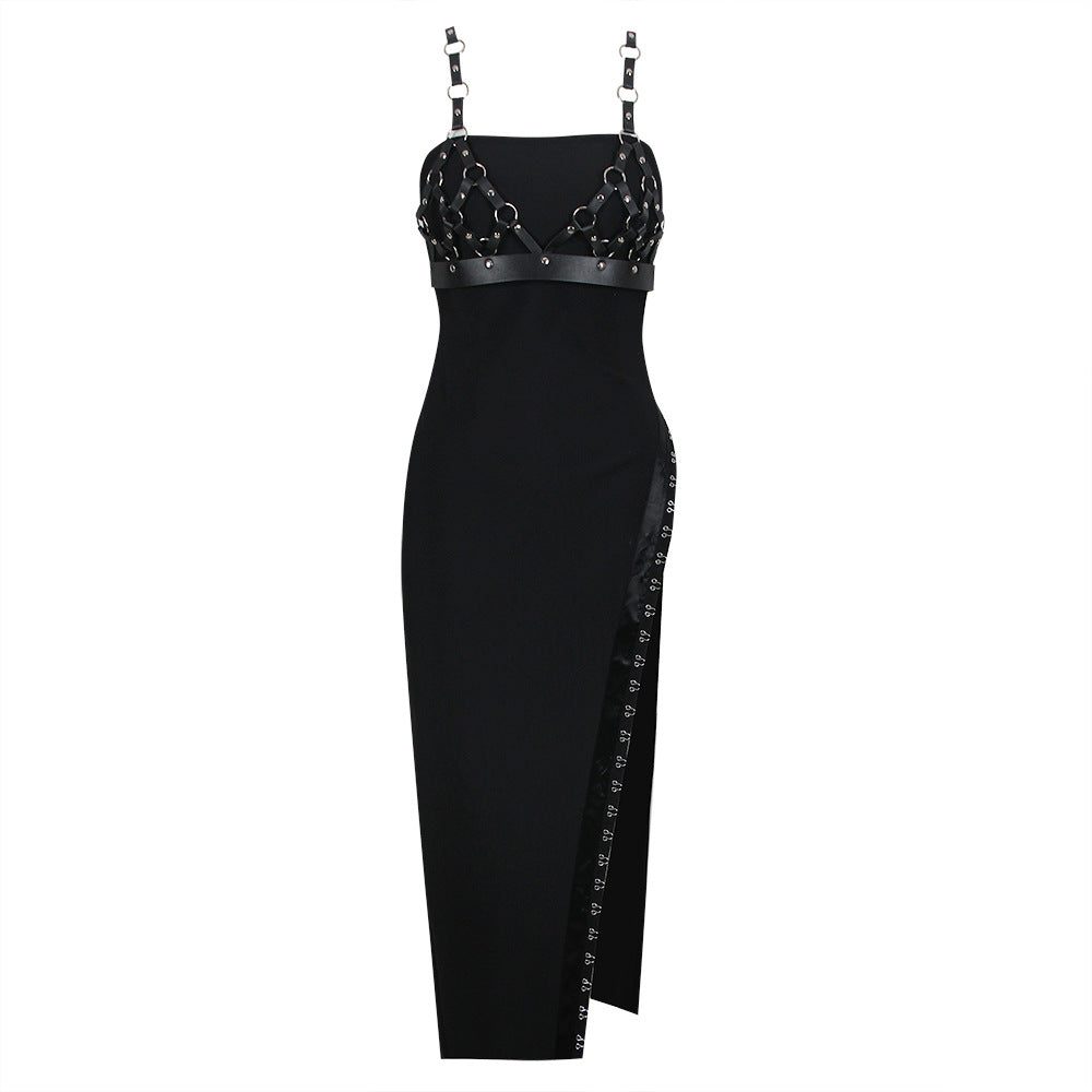 Sexy Dress Women Niche Belt Strap Chain Split Bandage Dress