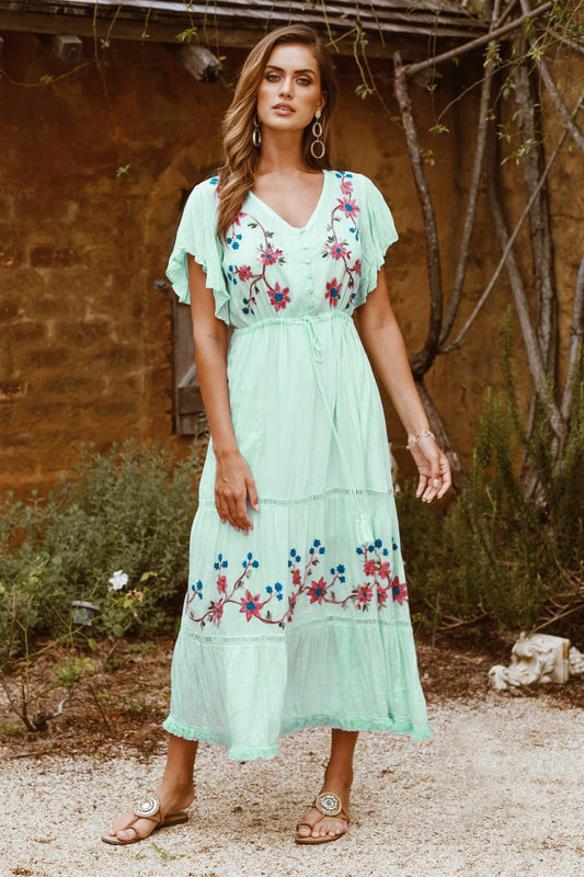 Vestido elegante de vacaciones de verano para mujer, exquisito vestido de vacaciones con bordados florales