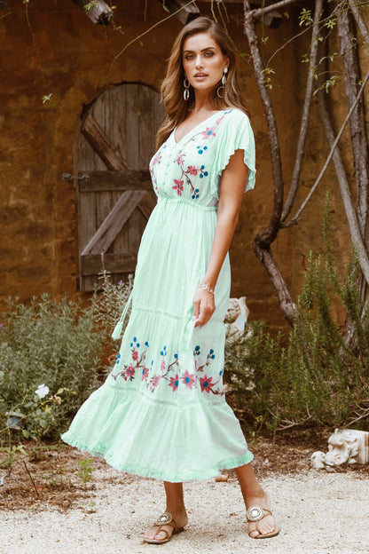 Women Summer Vacation Elegant Niche Exquisite Embroidered Flower Vacation Dress