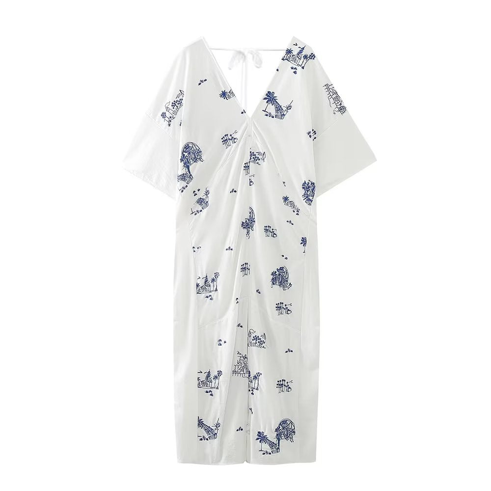 Robe chemise longue brodée pour femmes, vent d'été