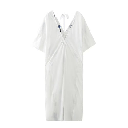 Robe chemise longue brodée pour femmes, vent d'été