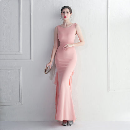 Robe longue sexy en satin perlé et mousseline de soie pour dîner de mariage