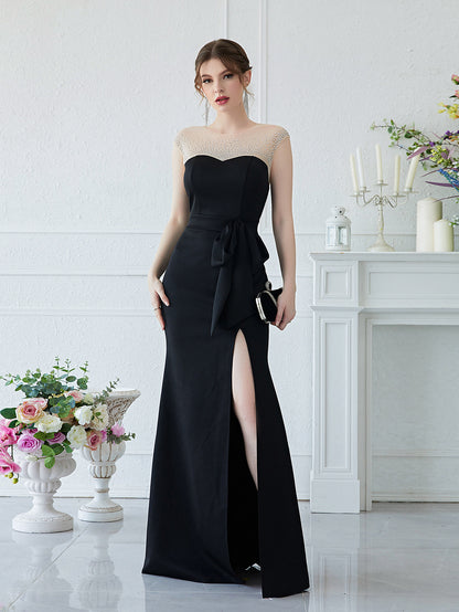 Evening Dress Rhinestone Stitching Sleeveless Prom Party Dress Fishtail Dress Slit Maxi Dress