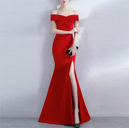 Cocktail Evening Dress Chen Elegant Long off Shoulder Fishtail Host Dress Maxi Dress