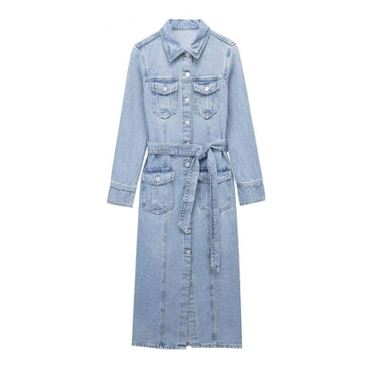 Otoño Mujer Ropa Tuyere Bolsillo Decoración Vestido Denim