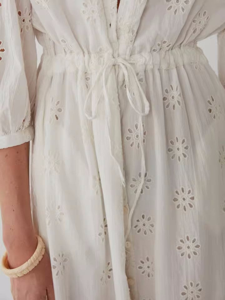 Vestido de algodón con solapa bordada para mujer, nuevo para primavera y otoño