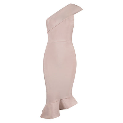 New Women Strapless Sloping Shoulder Fishtail Bandage One-Piece Dress Small Dress Female Bandage Dress