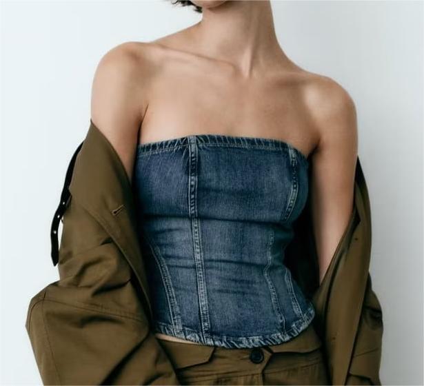 Vêtements d'été pour femmes, col rond, fermeture éclair dans le dos, Corset, haut en jean