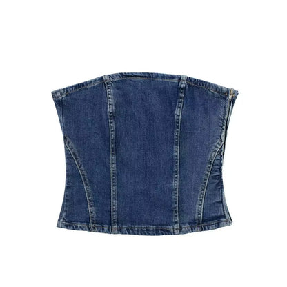 Vêtements d'été pour femmes, col rond, fermeture éclair dans le dos, Corset, haut en jean