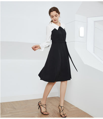 Spring Autumn Elegant Dress False Two-Piece Patchwork Professional Mid Length Dress