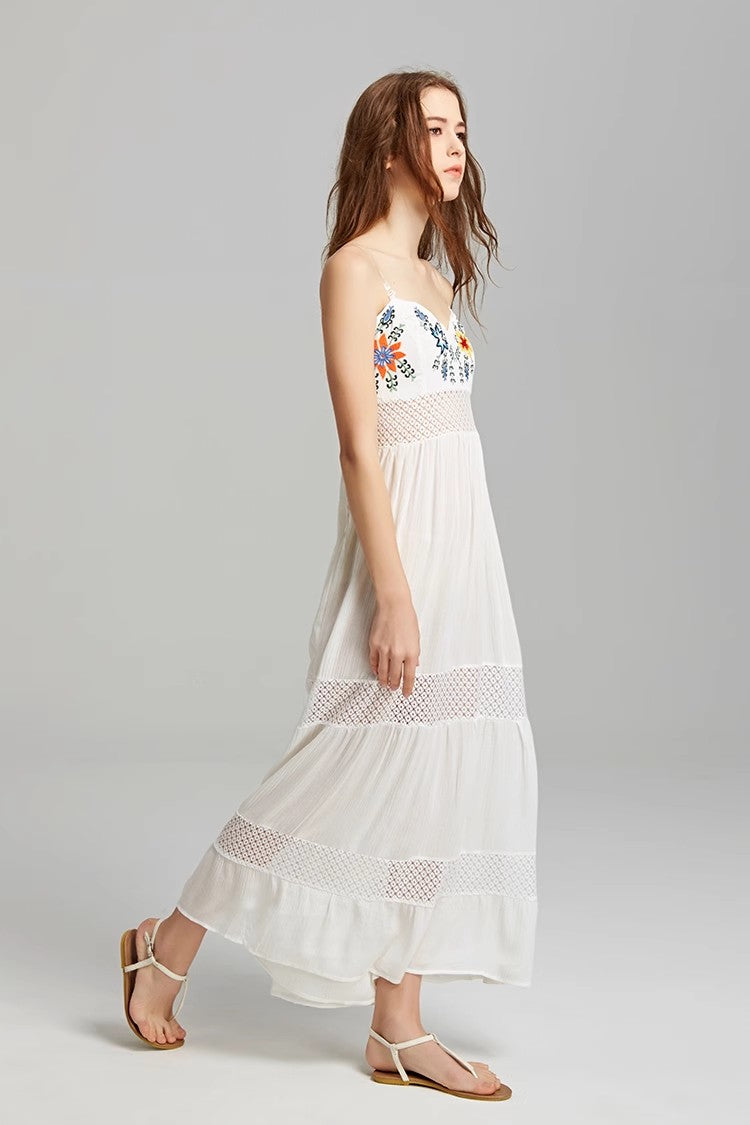 Women Summer Embroidered Strapless Dress